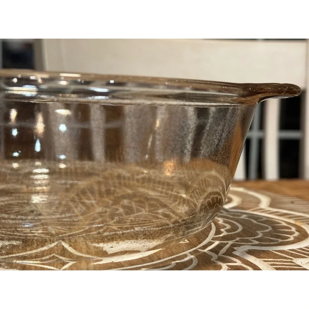 Vintage Fire-King 2 Quart Round Casserole Dish Golden Fleck Clear Glass
